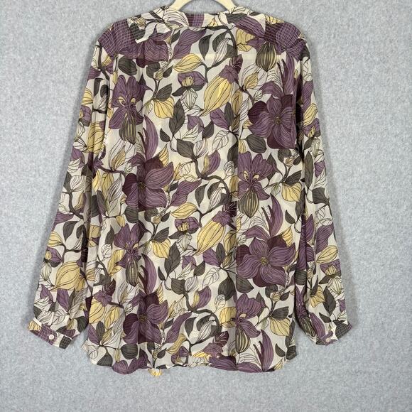 H&M Blouse Womens 22 Purple Yellow Floral Popover Crinkle Textured Career Church - Picture 9 of 12